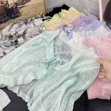 批发薄款竹节麻<b class='q'>针织</b><b class='q'>开衫</b>长袖2026夏季外搭短款空调衫防晒披肩上衣女