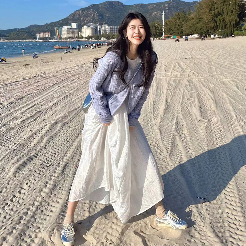 白色連衣裙子女2024新款早初春季小個子茶歇法式氣質絕美長裙套裝