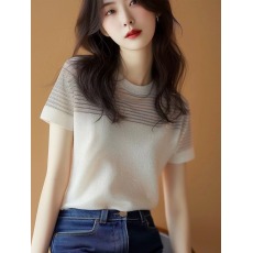 批发亮闪闪<b class='q'>条纹</b>短袖t恤女夏季法式小香风轻奢设计感小众上衣独特别致