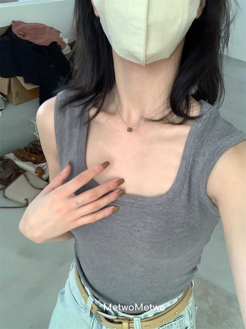 寬肩方領吊帶背心女內搭秋季新款工字遮副乳外穿打底上衣