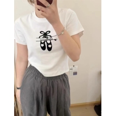 批发韩国东大门2024春女洋气芭蕾舞鞋印花短款<b class='q'>短袖</b>T恤