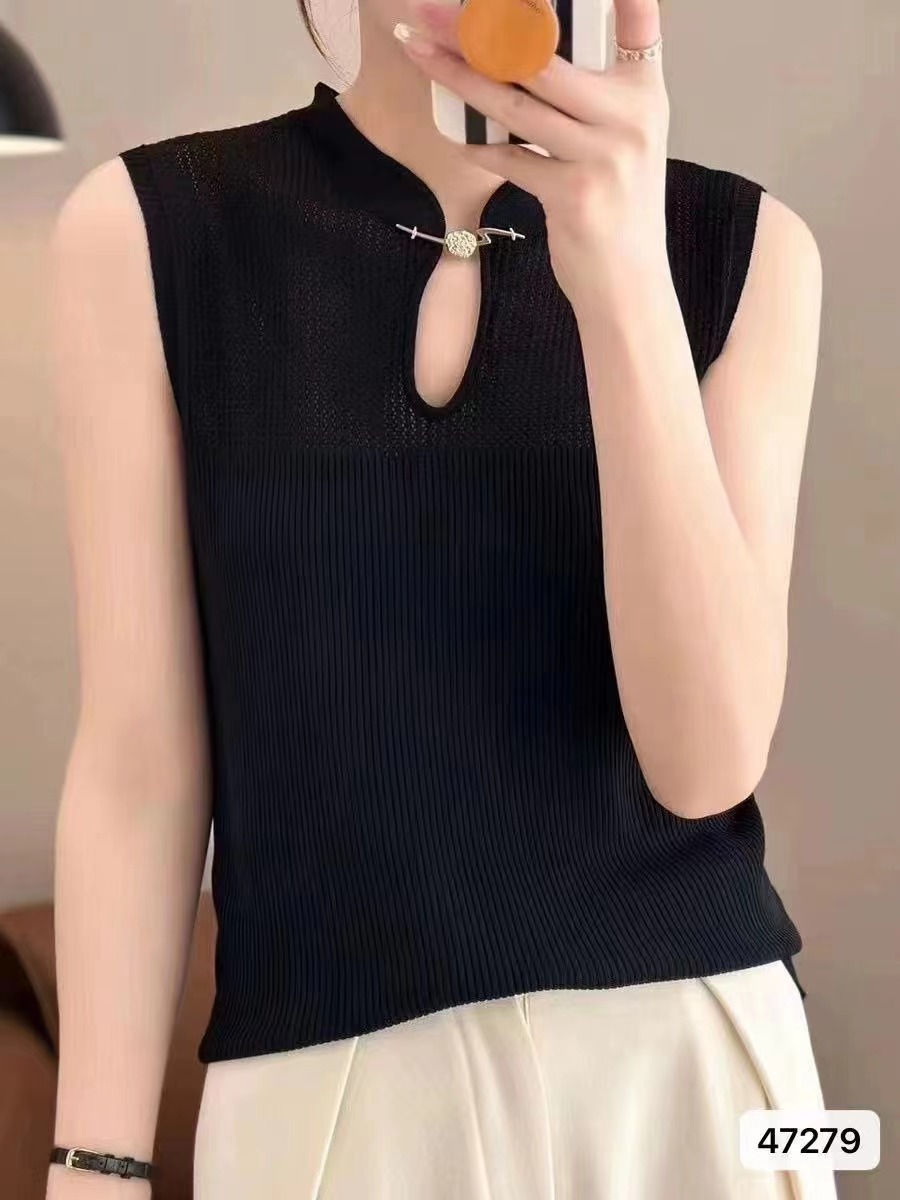 小心機打底背心t恤女內搭2024新款夏季薄款立領百搭無袖針織上衣