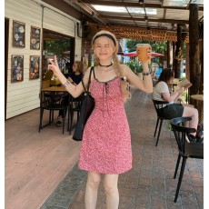 批发大码韩版甜美清新碎花吊带短裙<b class='q'>夏季</b>收腰纯欲风修身显瘦短款A字裙