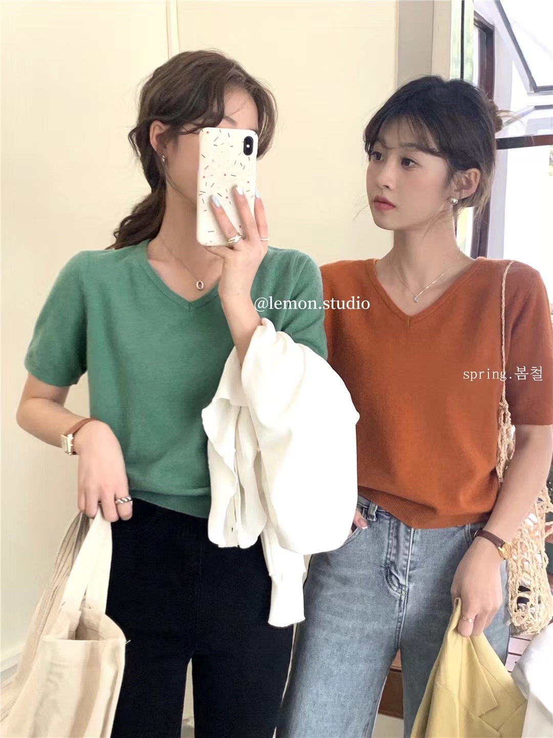 早春新款韓版寬鬆顯瘦基礎款純色圓領短袖針織衫女