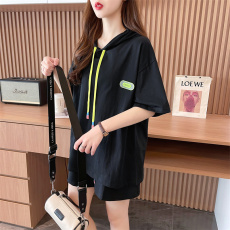 批发3071#实拍实价/抖音质量/纯棉/后包领/宽松<b class='q'>时尚</b>连帽休闲运动套装