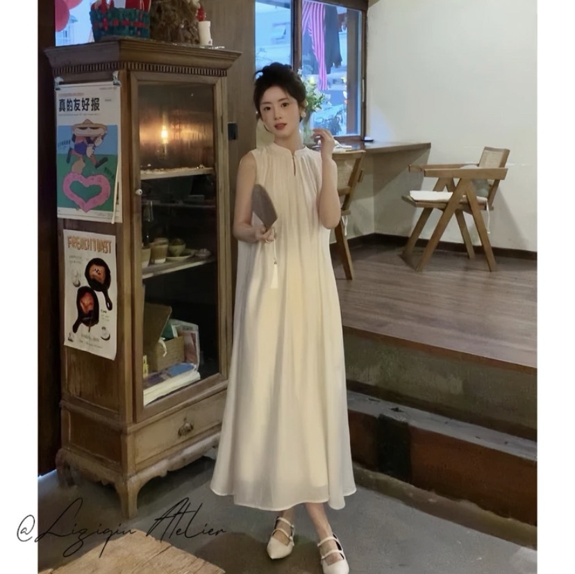 栗子秋丁達爾2.0夏季新中式無袖寬鬆連衣裙性感氣質溫柔風