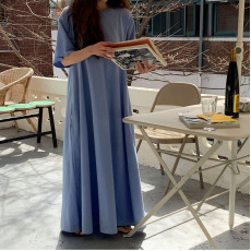 批发尺寸已更新 基础百搭夏日清凉感 净色宽松<b class='q'>拖地</b>T恤连衣裙<b class='q'>长裙</b> 5色
