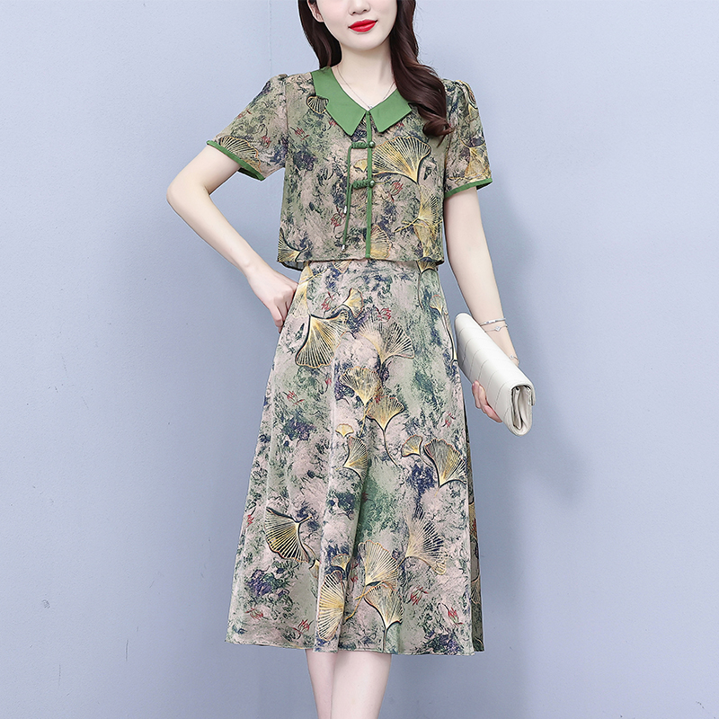 RY883# 古风碎花连衣裙2026新款气质高端时尚中年妈妈洋气雪纺假两件...