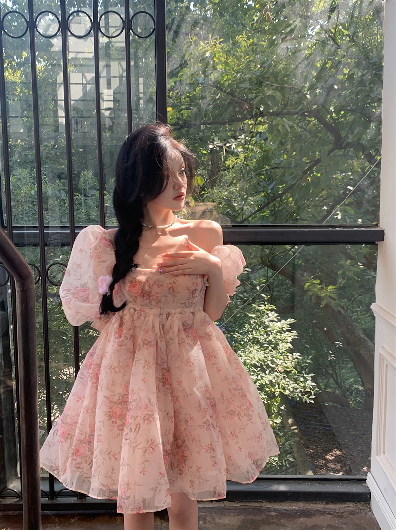 Real shot of ballet girl's age-reducing palace style, whitening and leg-lengthening tutu French floral dress