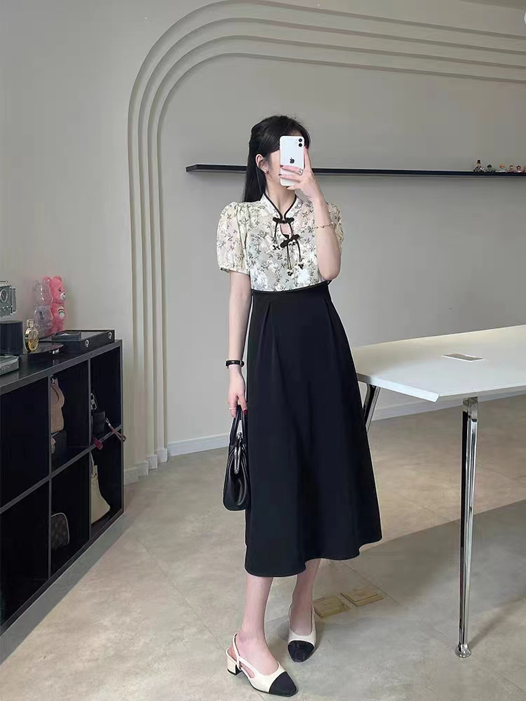 新中式改良提花短袖襯衫女夏季2024新款國風盤扣罩衫修身短款上衣