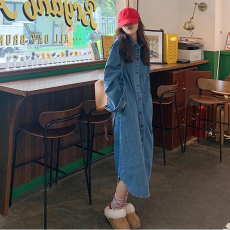 批发秋装2026年新款冷淡风女装高级感长款法式仿牛仔长袖衬衫<b class='q'>连衣裙</b>