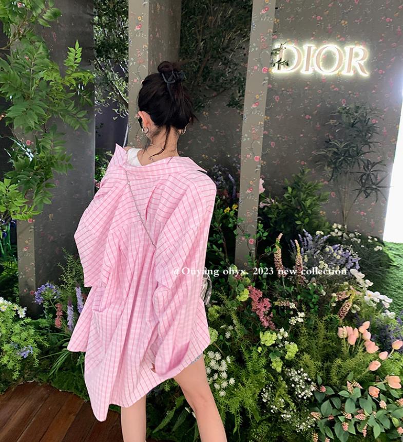 區區歐陽summer懶懶衫條紋襯衫女夏季設計感小眾長袖防曬襯衣