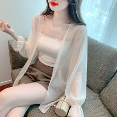 批发实拍 2026夏季新款韩版百搭宽松简约雪纺纯色开衫<b class='q'>中长款</b>防晒衣女