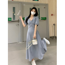 批发实拍大码女装法式夏季小众设计感气质交叉腰封显瘦<b class='q'>连衣裙</b>