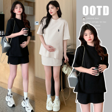 批发实拍 韩版<b class='q'>孕妇</b><b class='q'>休闲</b>运动风圆领针织短袖+防走光短裙<b class='q'>大码</b>套装夏季