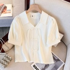 批发实拍大码<b class='q'>女装</b>2026夏季胖mm新中式国风套头小翻领百搭遮肚减龄上衣