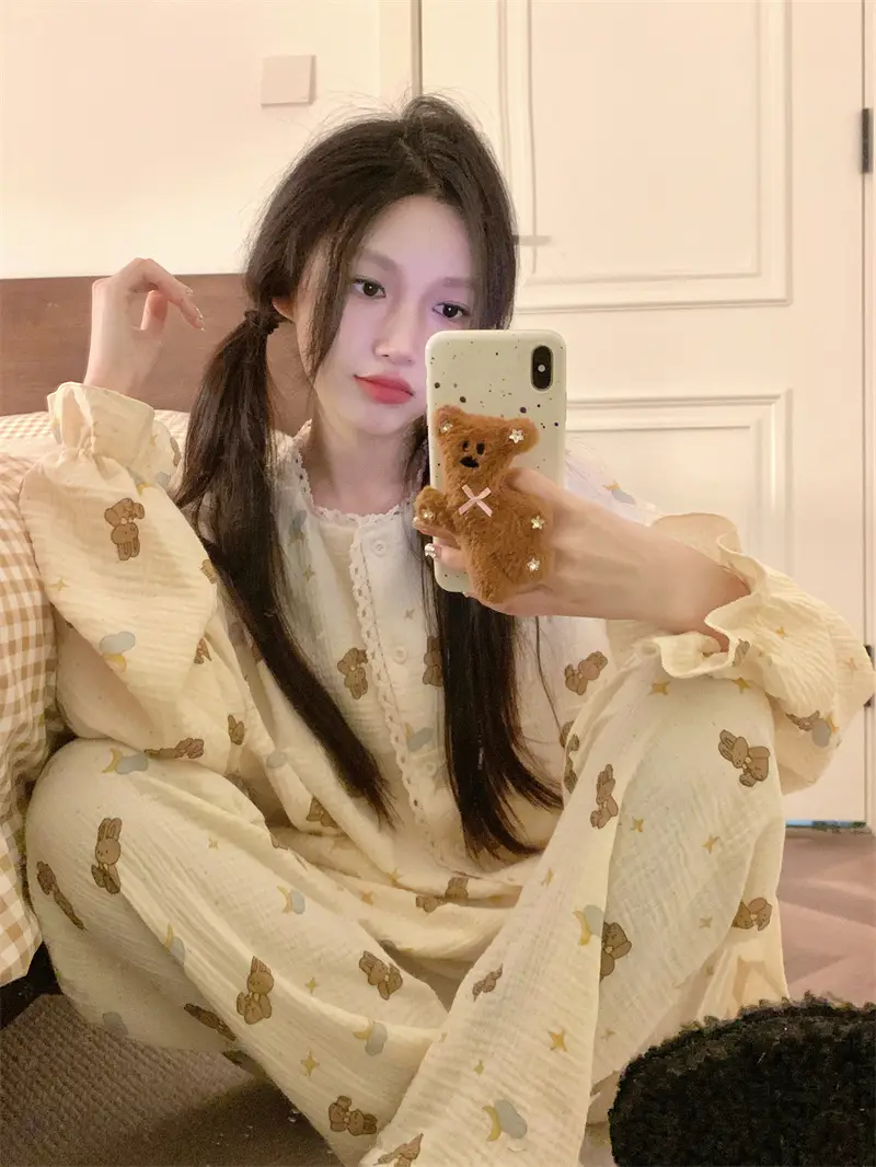 귀여운 리본 달 모양 홈웨어 세트 상세 이미지 1