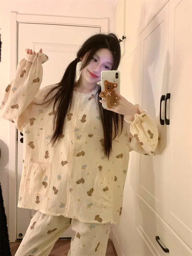 귀여운 리본 달 모양 홈웨어 세트 상세 이미지 3