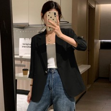 米色西装外套女小个子短款2024春夏季新款韩版高级感七分袖薄西服