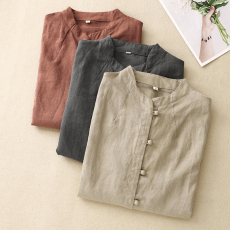 批发实拍新中式复古佛系禅意<b class='q'>棉麻</b>单排扣纯色衬衫简约设计感小众<b class='q'>上衣</b>