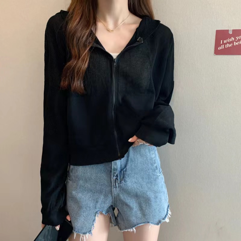 短款針織開衫防曬衣女款夏季薄款戶外透氣外套寬鬆防曬服長袖上衣