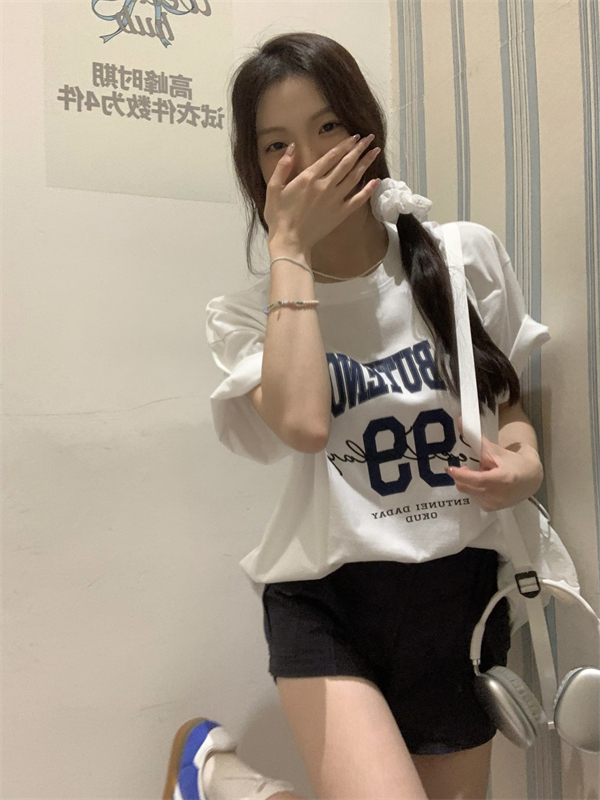 實拍~韓系鬼馬慵懶字母印花寬鬆短袖T恤上衣