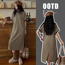 批发孕妇夏装新款连衣裙圆领<b class='q'>条纹</b>时尚孕妇装洋气孕妇长款哺乳T恤裙