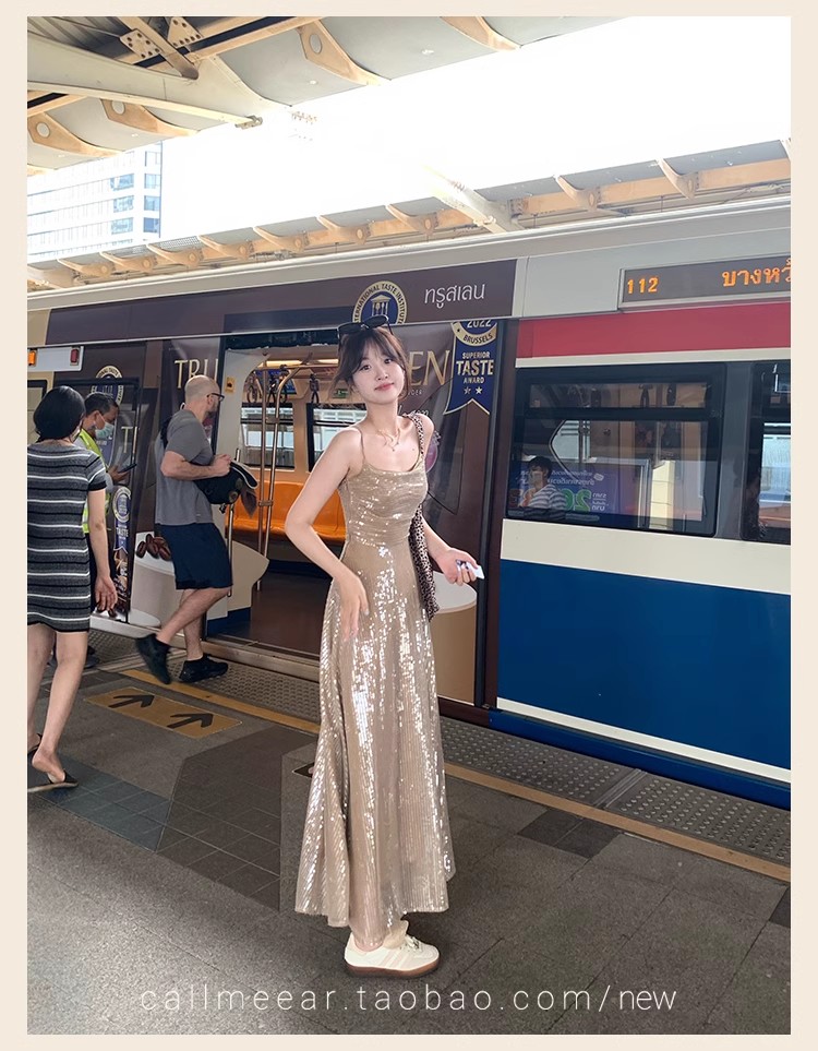 CallmeEar//月光獨奏亮片連衣裙設計感小眾性感辣妹吊帶長裙