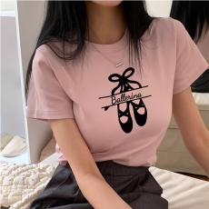 批发韩系芭蕾舞鞋印花短袖T恤女春夏2024新款设计感小众<b class='q'>修身</b>短款体恤