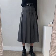 批发已出货 韩国chic百褶裙伞裙<b class='q'>西装</b>裙百搭休闲长裙纯色半身裙