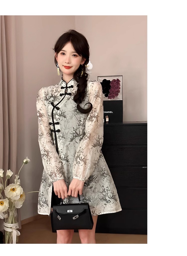 SHAOER一隻燒鵝仔錦瑟女2024年早春新中式罩衫配吊帶連衣裙套裝