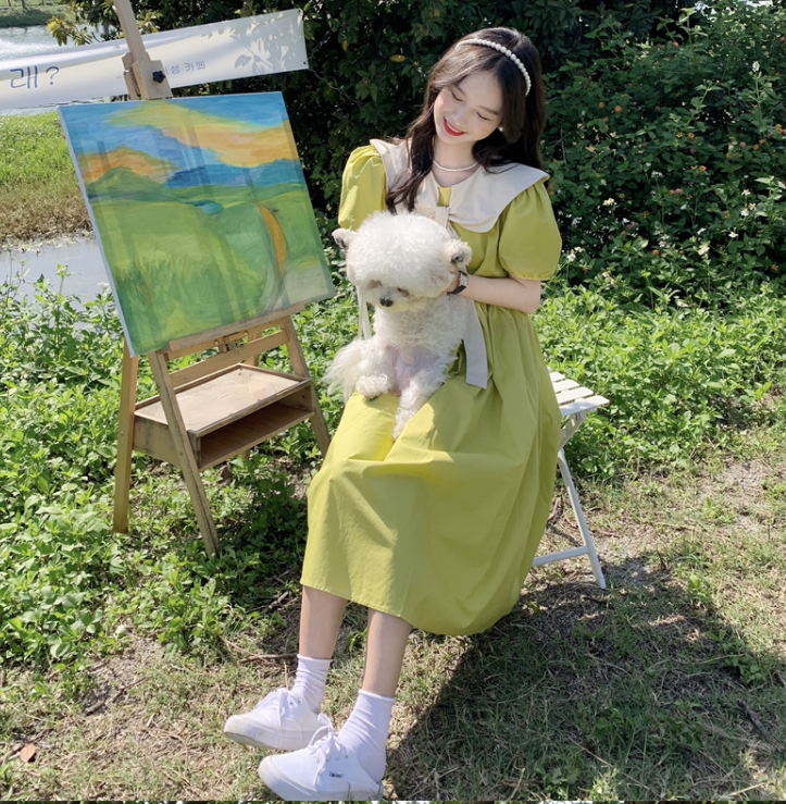 여름 드레스 빅 사이즈 여성 의류 지방 mm 예술 건강 허리 수축 치마 작은 청신 달콤함 거품 소매 드레스 m-4xl200 근