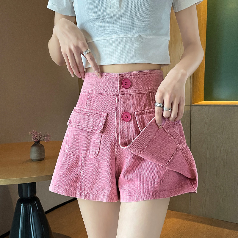 MY9366# 小众设计感大码胖mm牛仔短裤女高腰夏季薄款辣妹A字热裤女裝貨源服裝批發