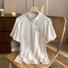 批发专柜奢侈品牌捡漏女装夏季韩版雪纺<b class='q'>衬衫</b>女改良旗袍上衣设计感小众