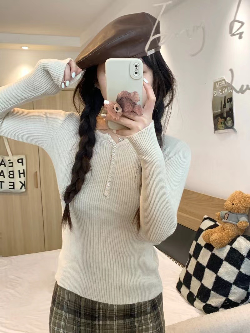 低領毛衣女秋冬很仙的心機上衣設計感內搭長袖洋氣百搭針織打底衫