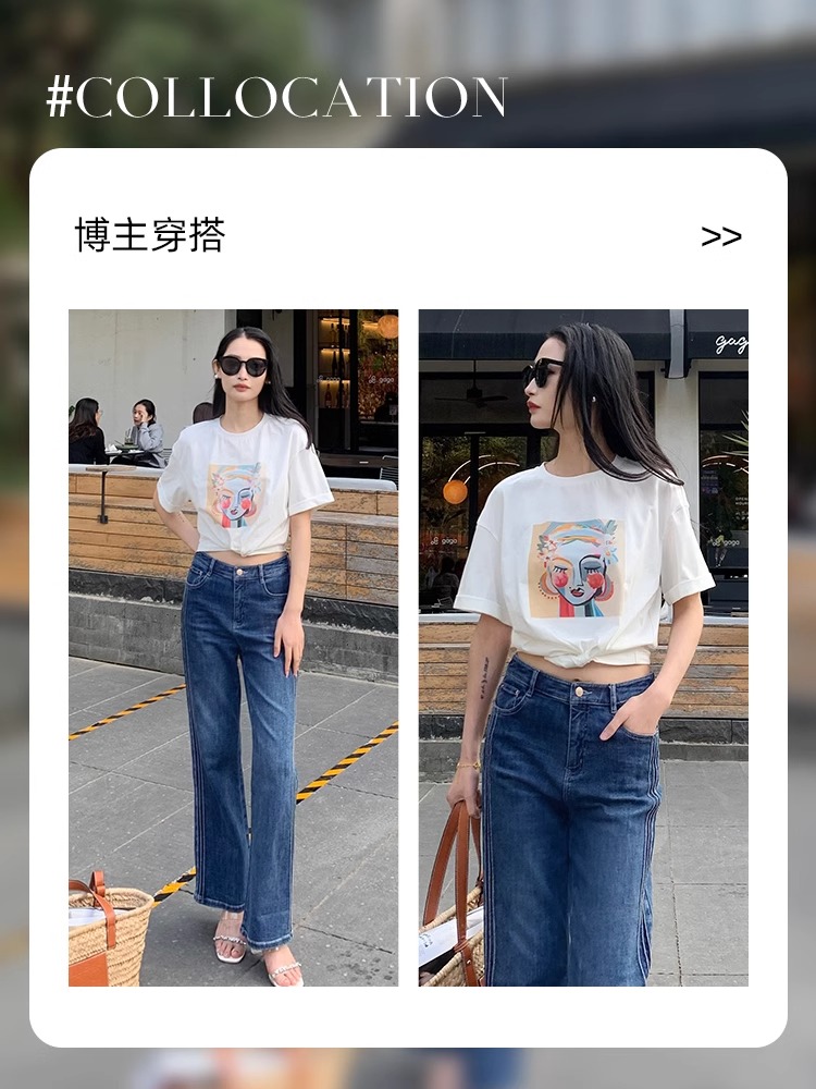 印花短袖T恤女2024夏季新款休閒減齡上衣