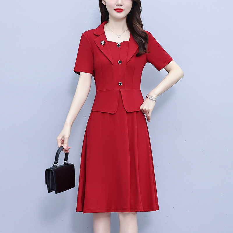 RY1471# 假两件短袖连衣裙女2026夏季新款时尚气质收腰显瘦中长款a...