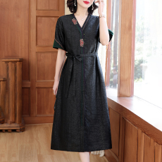 批发2025香云纱真丝<b class='q'>连衣裙</b>夏季新款<b class='q'>正品</b>黑龟纹桑蚕丝款宽松改良旗袍