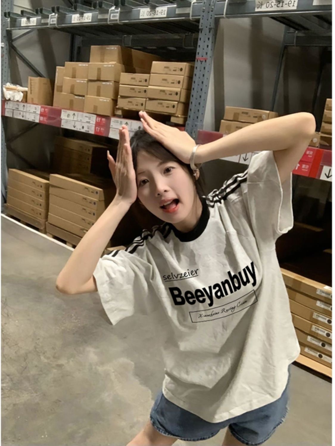 黎幫主的風格店國潮牌美式復古三條槓短袖t恤女夏季寬鬆百搭上衣