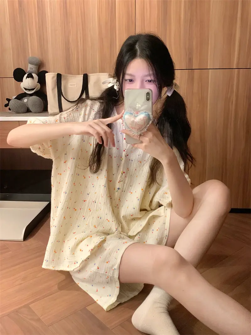 여성용 여름 소프트 플라워 홈웨어 세트 상세 이미지 1
