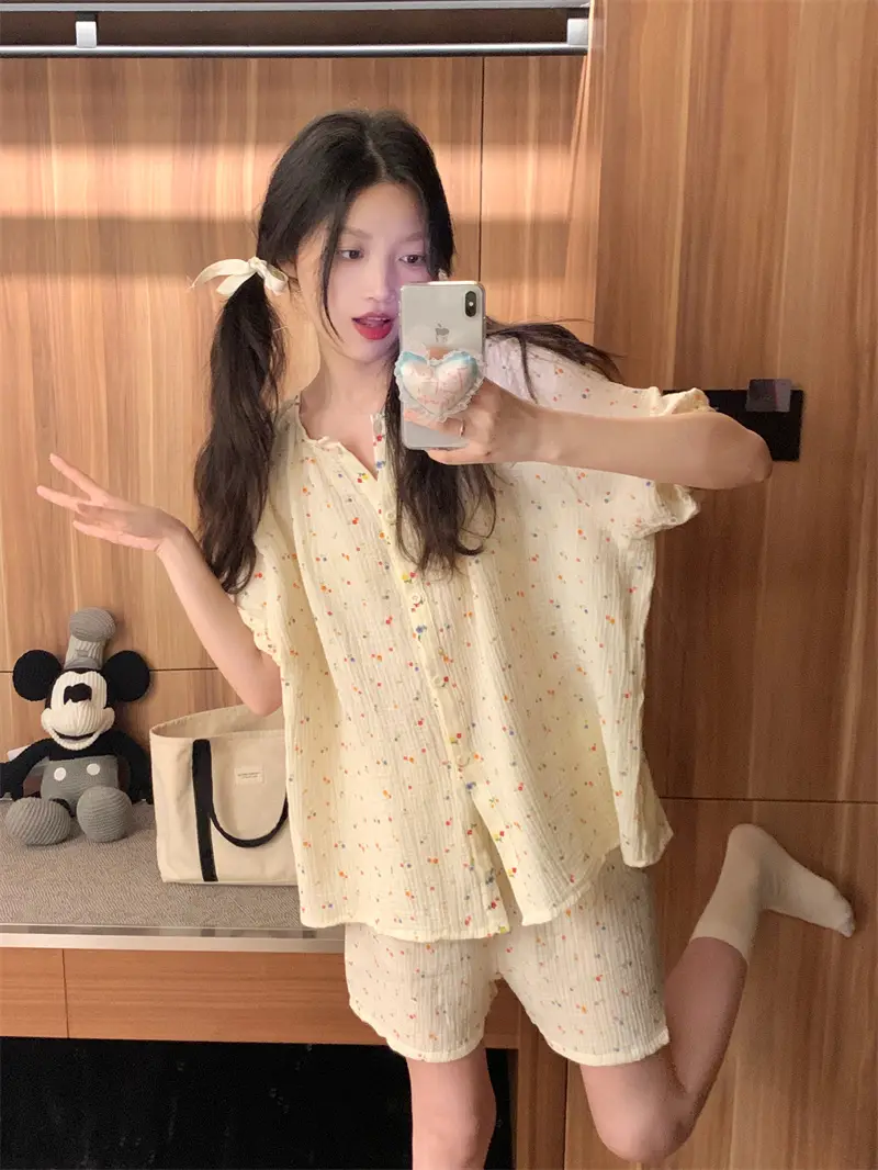 여성용 여름 소프트 플라워 홈웨어 세트 상세 이미지 4