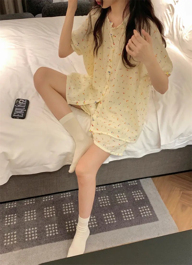 여성용 여름 소프트 플라워 홈웨어 세트 상세 이미지 9
