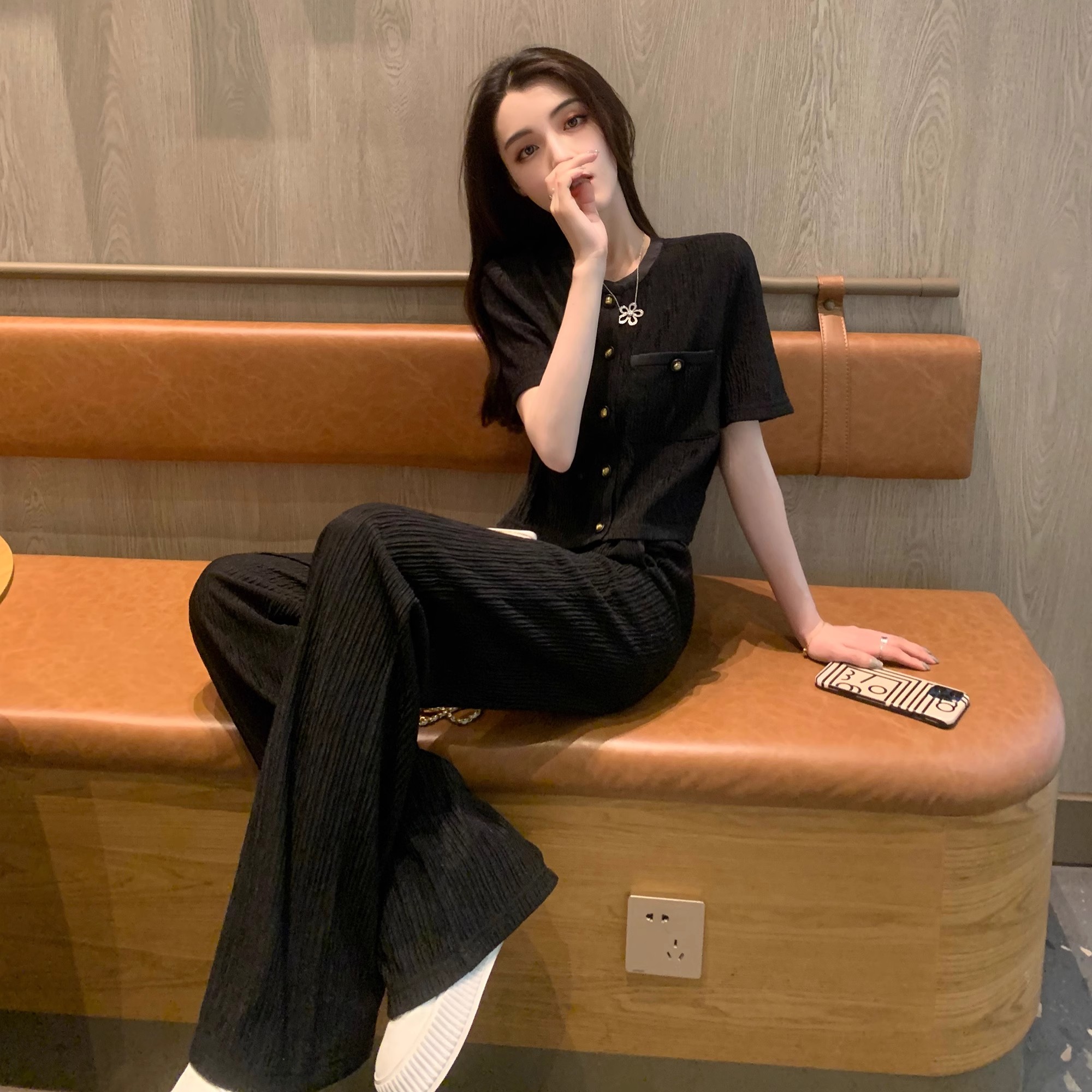 LN32809# 小香风套装春季新款高级感黑色显瘦法式两件套女 服裝批發女裝批發服飾貨源