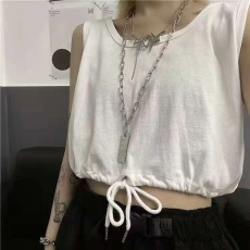 批发<b class='q'>运动</b>背心女夏外穿潮港风短款宽松<b class='q'>显瘦</b>内搭抽绳无袖小吊带露脐上衣