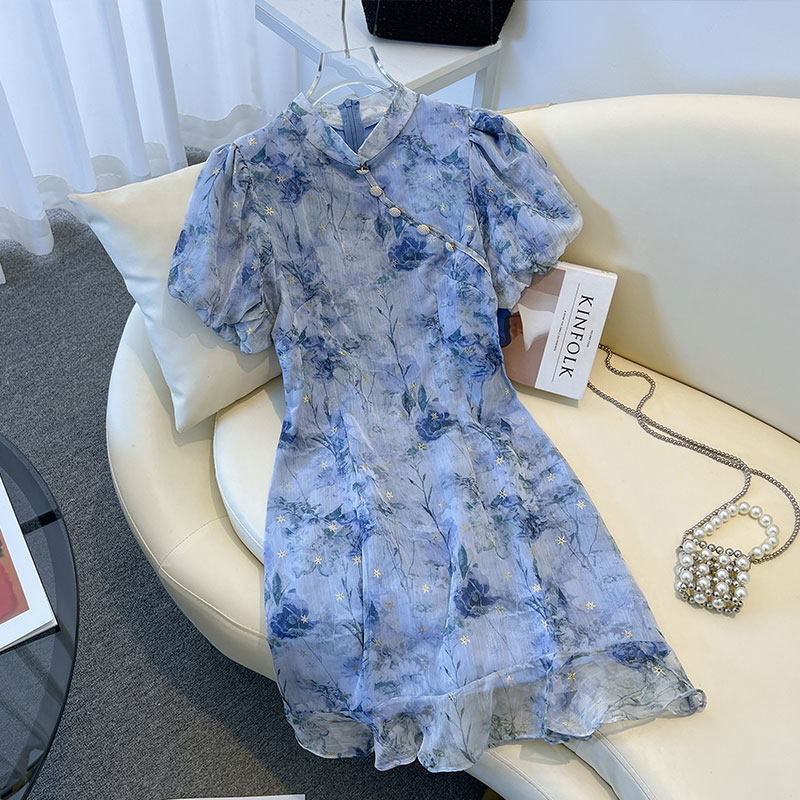 FA36343# 茶歇法式连衣裙小众设计初恋复古温柔改良旗袍裙小个子夏新款 服裝批發女裝批發服飾貨源