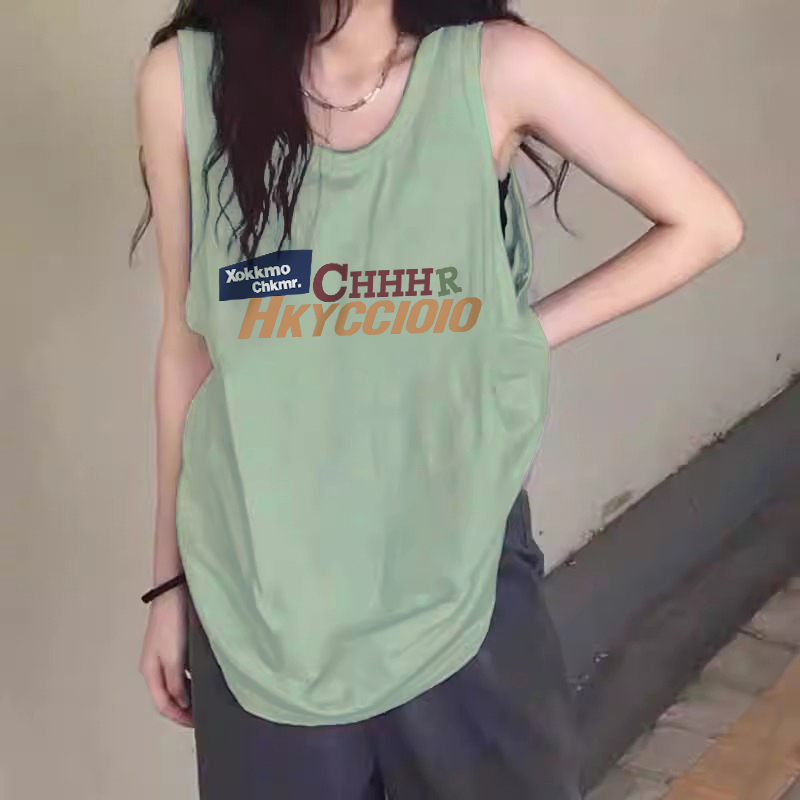 210克後包條 春夏季寬鬆純棉印花無袖背心女