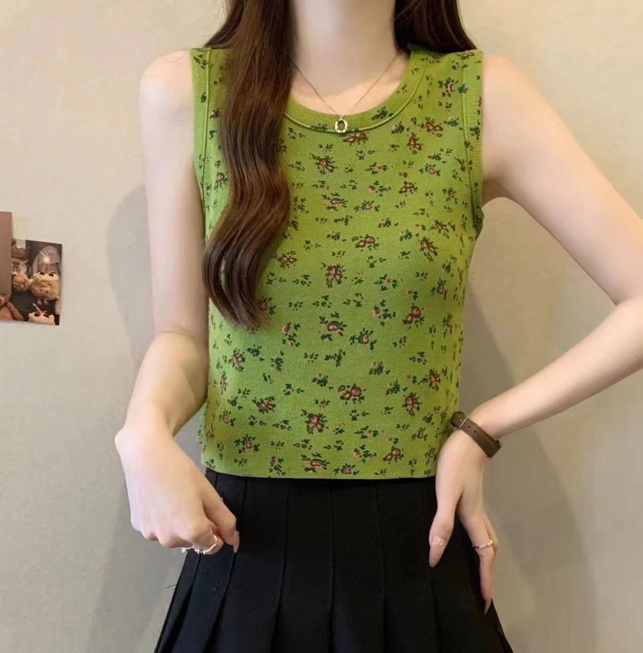 夏季新款甜美小眾減齡碎花短款背心女內搭修身顯瘦上衣