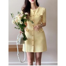 批发已出货 韩系chic 气质小香风圆气质优雅粗花呢短袖<b class='q'>连衣裙</b>