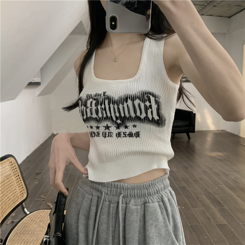 Real shot Summer new short letter sleeveless slim vest for women