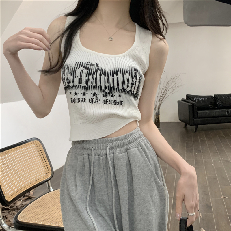 Real shot Summer new short letter sleeveless slim vest for women